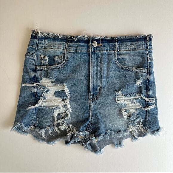AE Super Stretch Super Hi Rise Shortie Denim Shorts - Picture 1 of 5